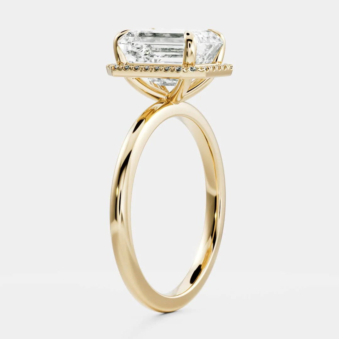 2.0ct Emerald Cut Halo Solitaire Diamond Engagement Ring