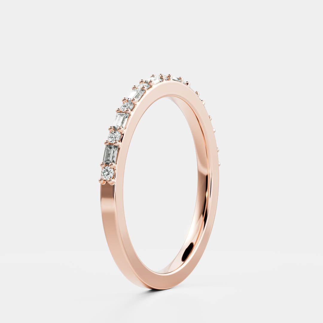 Baguette & Round E/VS12 CVD Diamond Half Eternity Pave Wedding Band