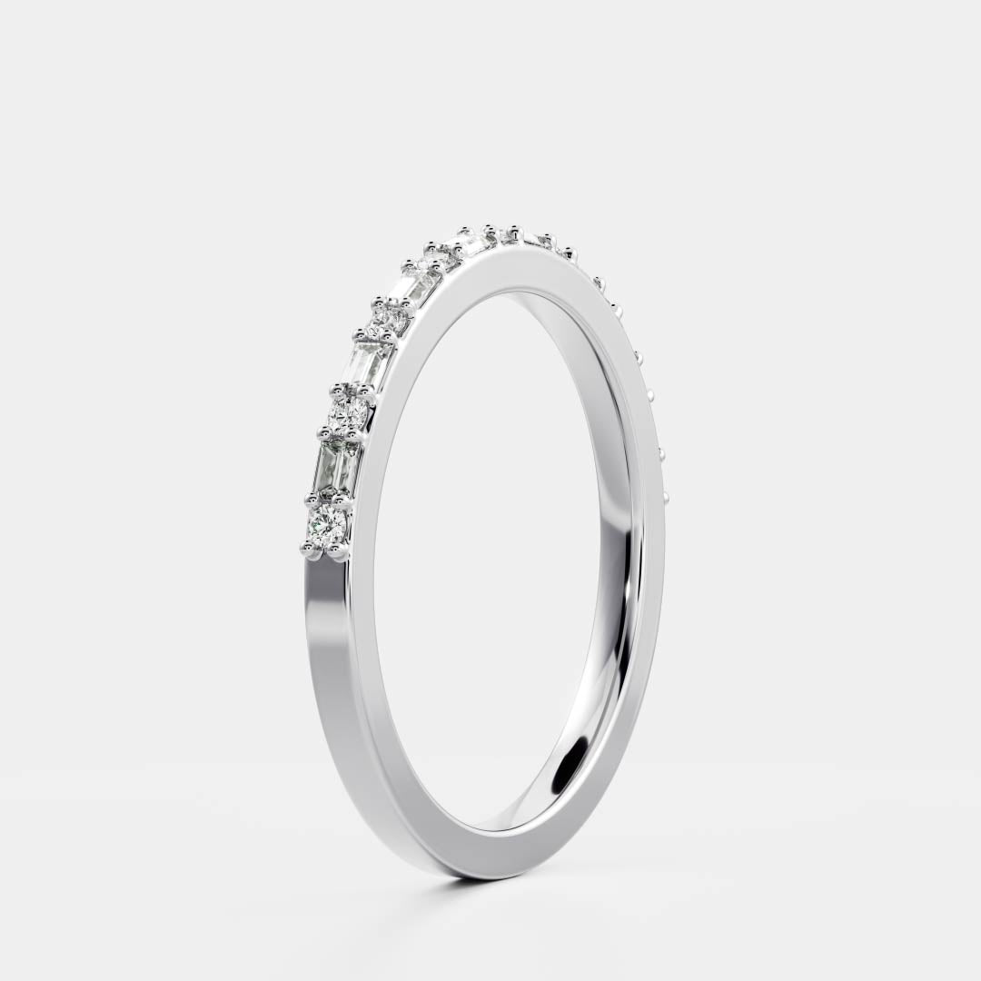 Baguette & Round E/VS12 CVD Diamond Half Eternity Pave Wedding Band