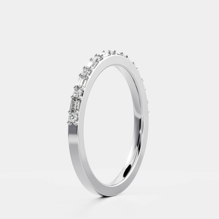 Baguette & Round E/VS12 CVD Diamond Half Eternity Pave Wedding Band