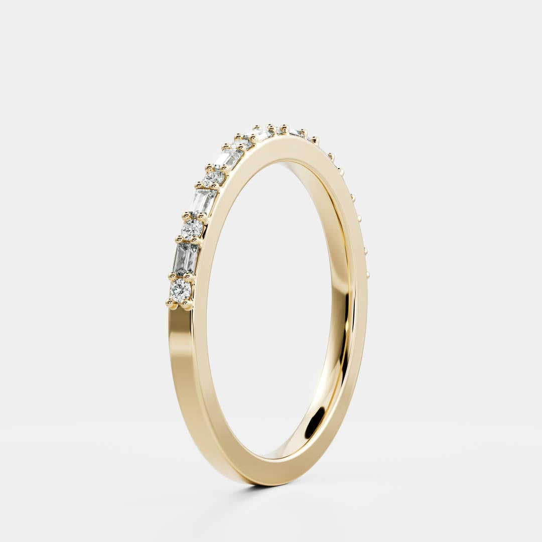 Baguette & Round E/VS12 CVD Diamond Half Eternity Pave Wedding Band