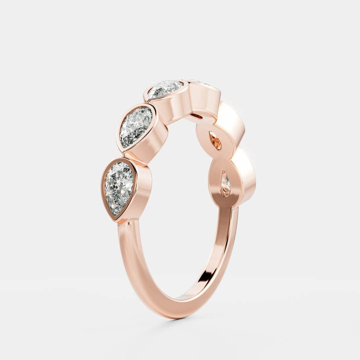 Bezel Set Pear East West E/VS1 CVD Diamond Wedding Band
