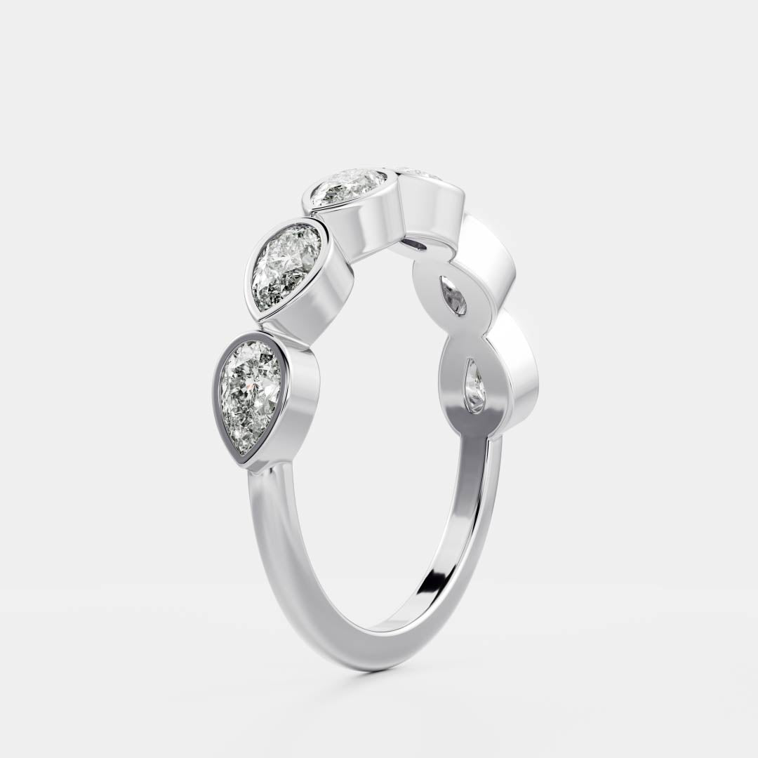 Bezel Set Pear East West E/VS1 CVD Diamond Wedding Band