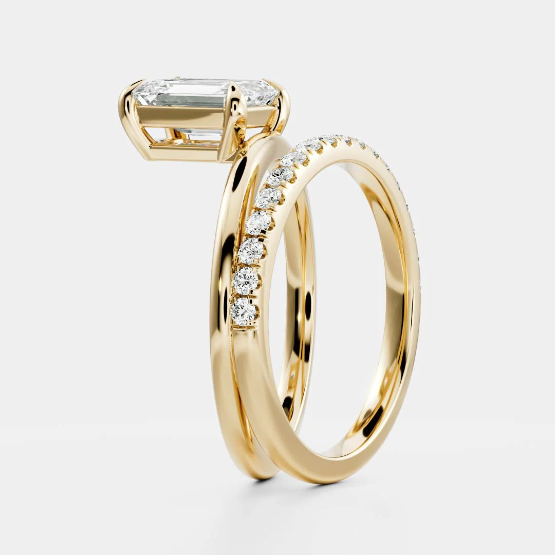 2.0ct Emerald Cut Diamond Double Band Pave Unique Engagement Ring