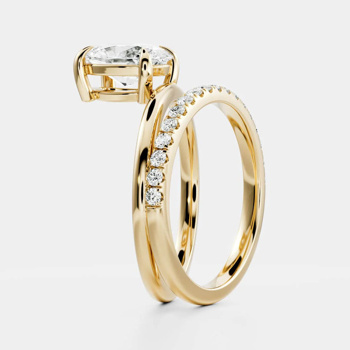 2.0ct Oval Cut Diamond Double Band Pave Unique Engagement Ring