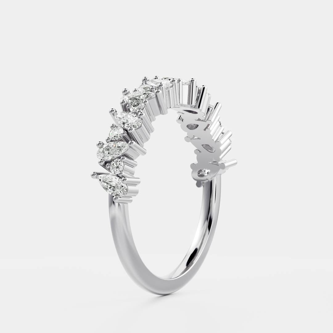 Pear & Round E/VS2 CVD Diamond Cluster Gold Wedding Band