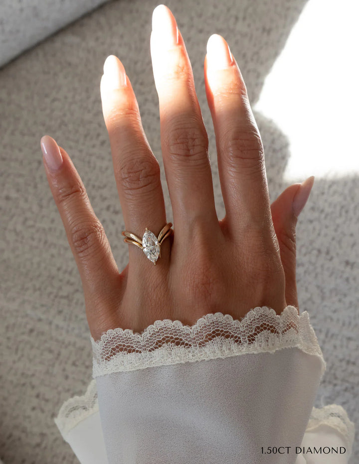 1.50CT-2.50CT Marquise Cut Unique E/VS CVD Diamond Rings Engagement With Matching Band