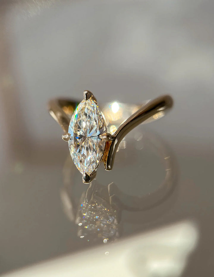 1.50CT-2.50CT Marquise Cut Unique E/VS CVD Diamond Rings Engagement With Matching Band