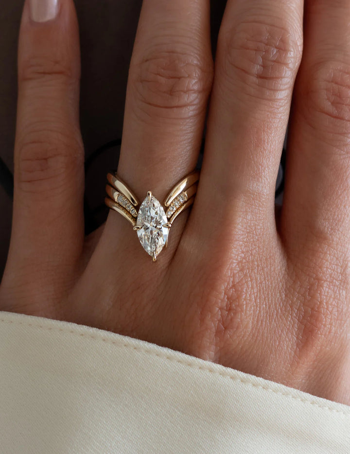 1.50CT-2.50CT Marquise E/VS CVD Diamond Unique Rings Engagement With Matching Diamond Band
