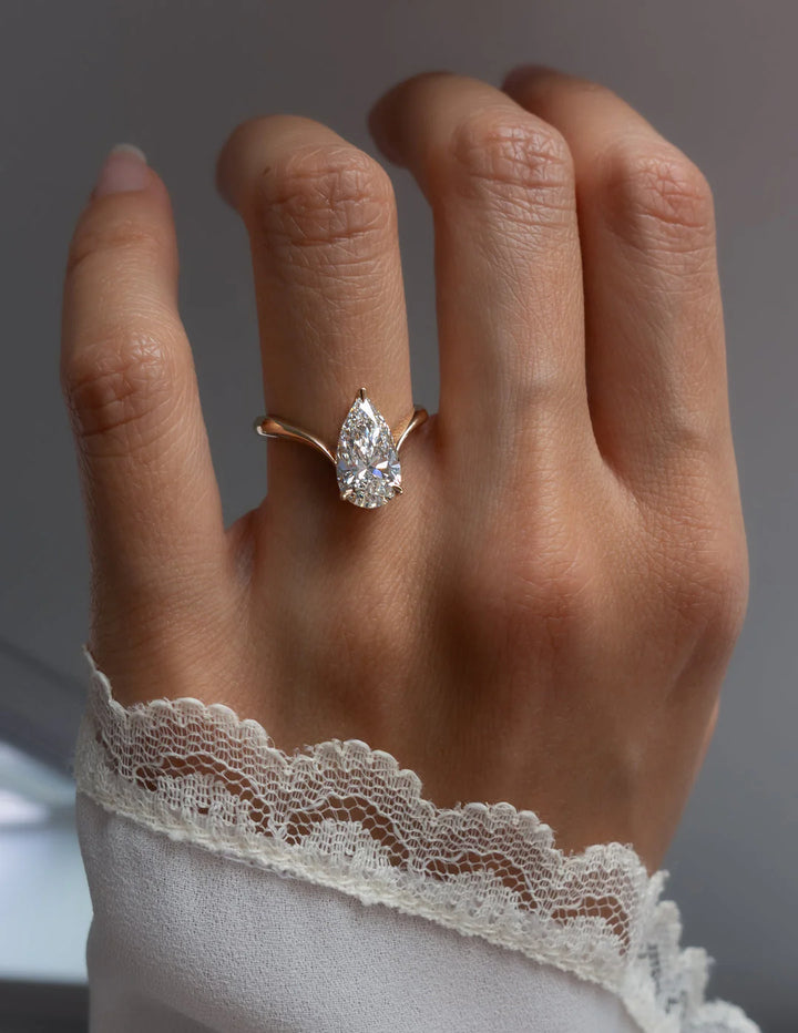 1.0CT-2.0CT Pear E/VS CVD Diamond Unique Engagement Couple Ring Design With Matching Band