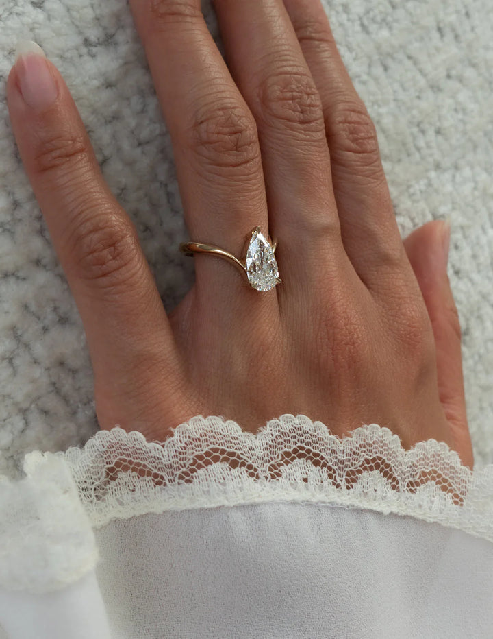 1.0CT-2.0CT Pear E/VS CVD Diamond Unique Engagement Couple Ring Design With Matching Band