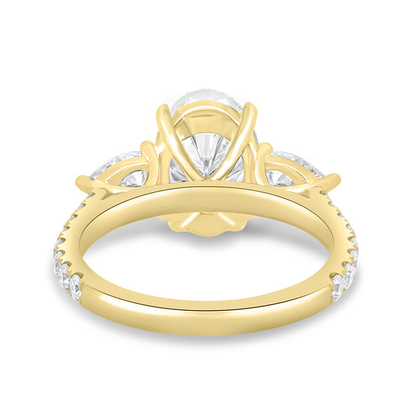 2.50ct Oval F/VS1 Lab Grown Diamond Three Stone Cathedral Pave Engagement Ring