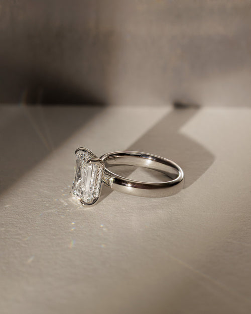 1.0CT Emerald Cut E/VS1 Lab Grown Diamond Hidden Halo Solitaire Engagement Ring