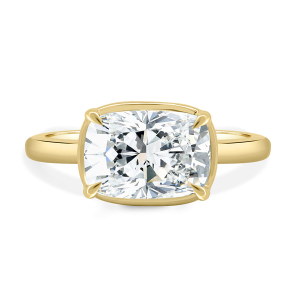 1.50CT Bezel Set Elongated Cushion Lab Grown Diamond East West Engagement Ring