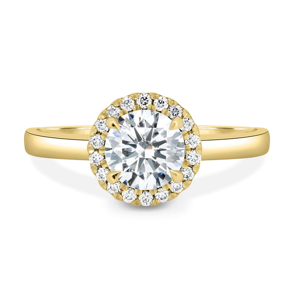 1.0ct Round F/VS1 Lab Grown Diamond Halo Cathedral Engagement Ring