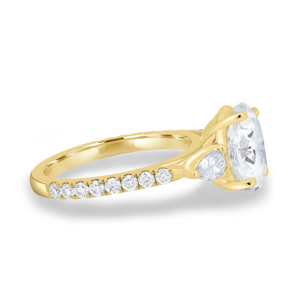 2.50ct Oval F/VS1 Lab Grown Diamond Three Stone Cathedral Pave Engagement Ring