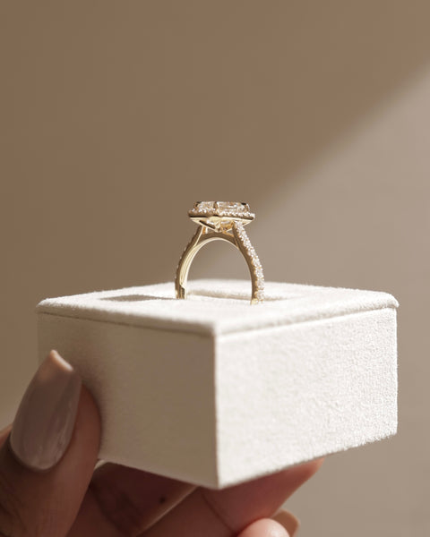 1.50CT Emerald Cut E/VS2 Lab Grown Diamond Halo Cathedral Pave Engagement Ring