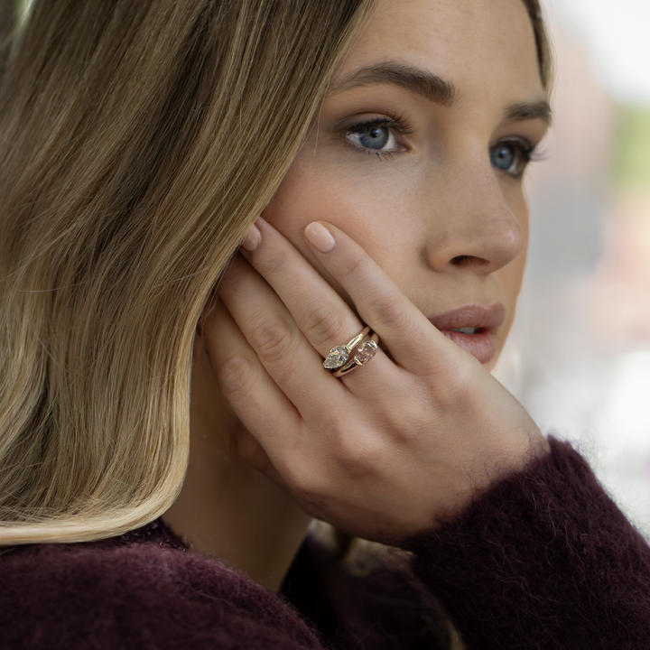 1.0CT Half Bezel Set Pear Cut Lab Grown Diamond Signet Engagement Ring