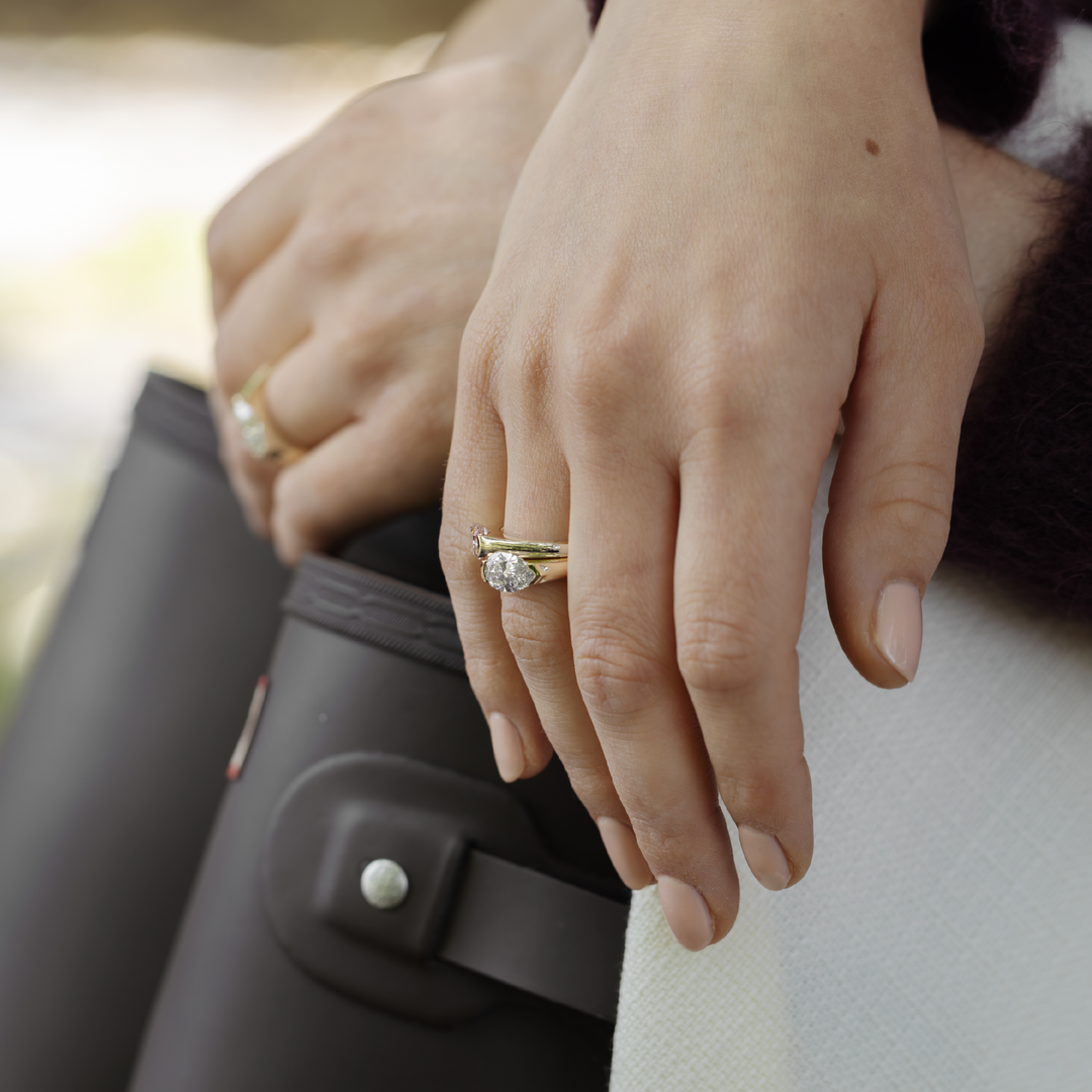 1.0CT Half Bezel Set Pear Cut Lab Grown Diamond Signet Engagement Ring