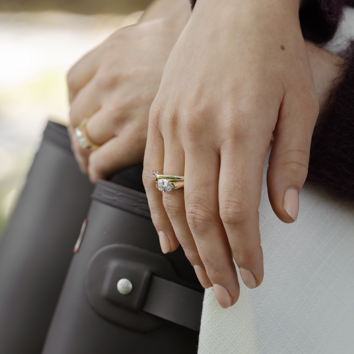 1.0CT Half Bezel Set Pear Cut Lab Grown Diamond Signet Engagement Ring