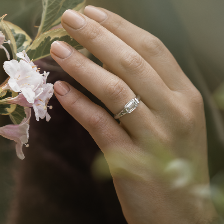 1.0CT Half Bezel Set Emerald Cut IGI Certified CVD Diamond Signet Engagement Ring