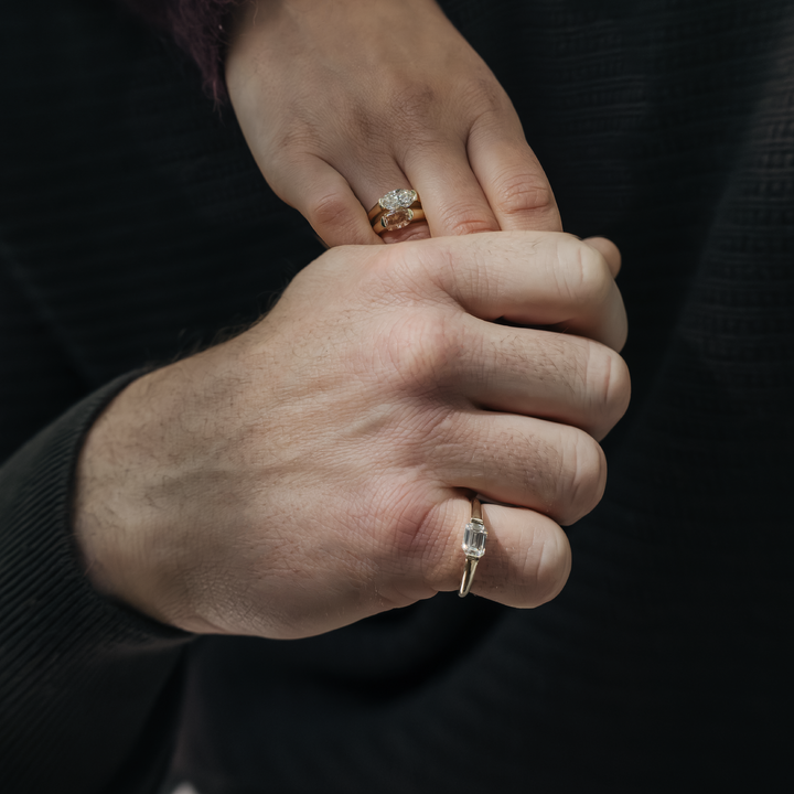 1.0CT Half Bezel Set Emerald Cut IGI Certified CVD Diamond Signet Engagement Ring