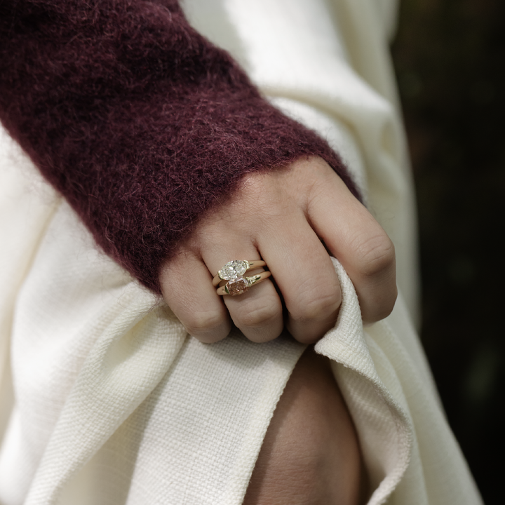 1.0CT Half Bezel Set Oval Cut IGI Certified CVD Diamond Signet Engagement Ring