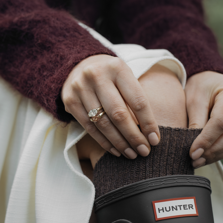 1.0CT Half Bezel Set Oval Cut IGI Certified CVD Diamond Signet Engagement Ring