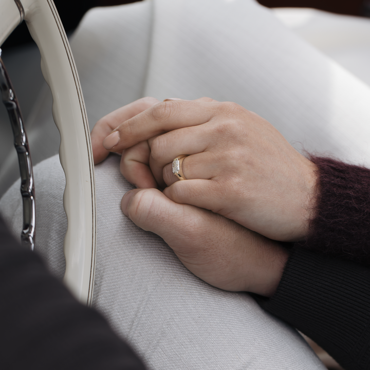 1.0CT Half Bezel Set Radiant Cut Lab Grown Diamond Signet Engagement Ring