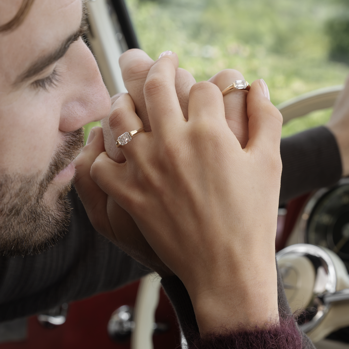 1.0CT Half Bezel Set Radiant Cut Lab Grown Diamond Signet Engagement Ring