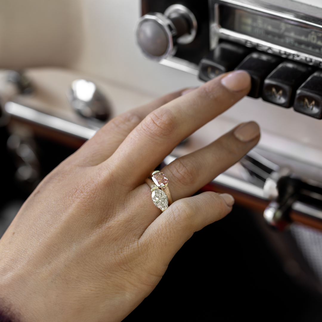 1.0CT Half Bezel Set Oval Cut IGI Certified CVD Diamond Signet Engagement Ring