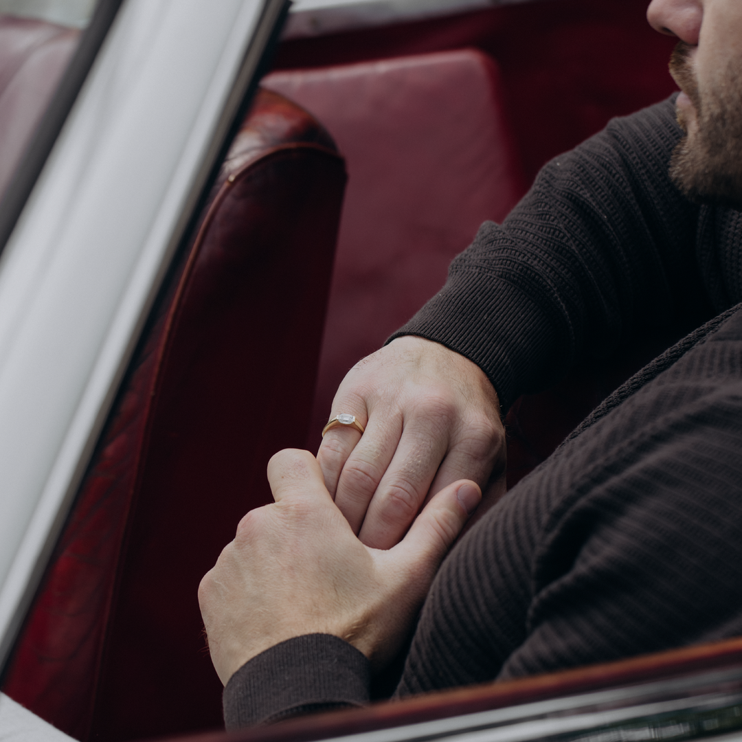 1.0CT Half Bezel Set Emerald Cut IGI Certified CVD Diamond Signet Engagement Ring