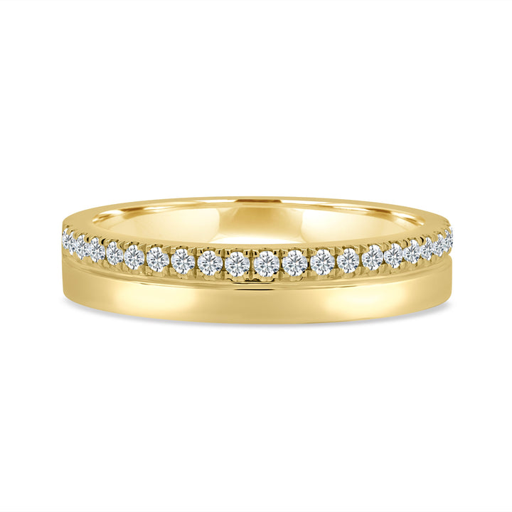 Half Pave Edge Flat Cigar Band Wedding Band