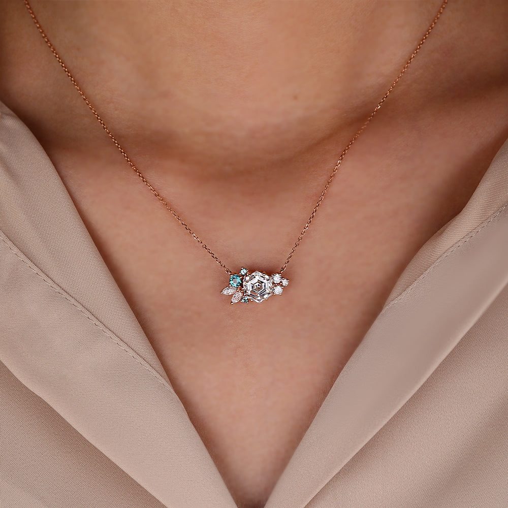 Hexagon Cut Cluster Art Deco Lab Grown Diamond Pendant Necklace