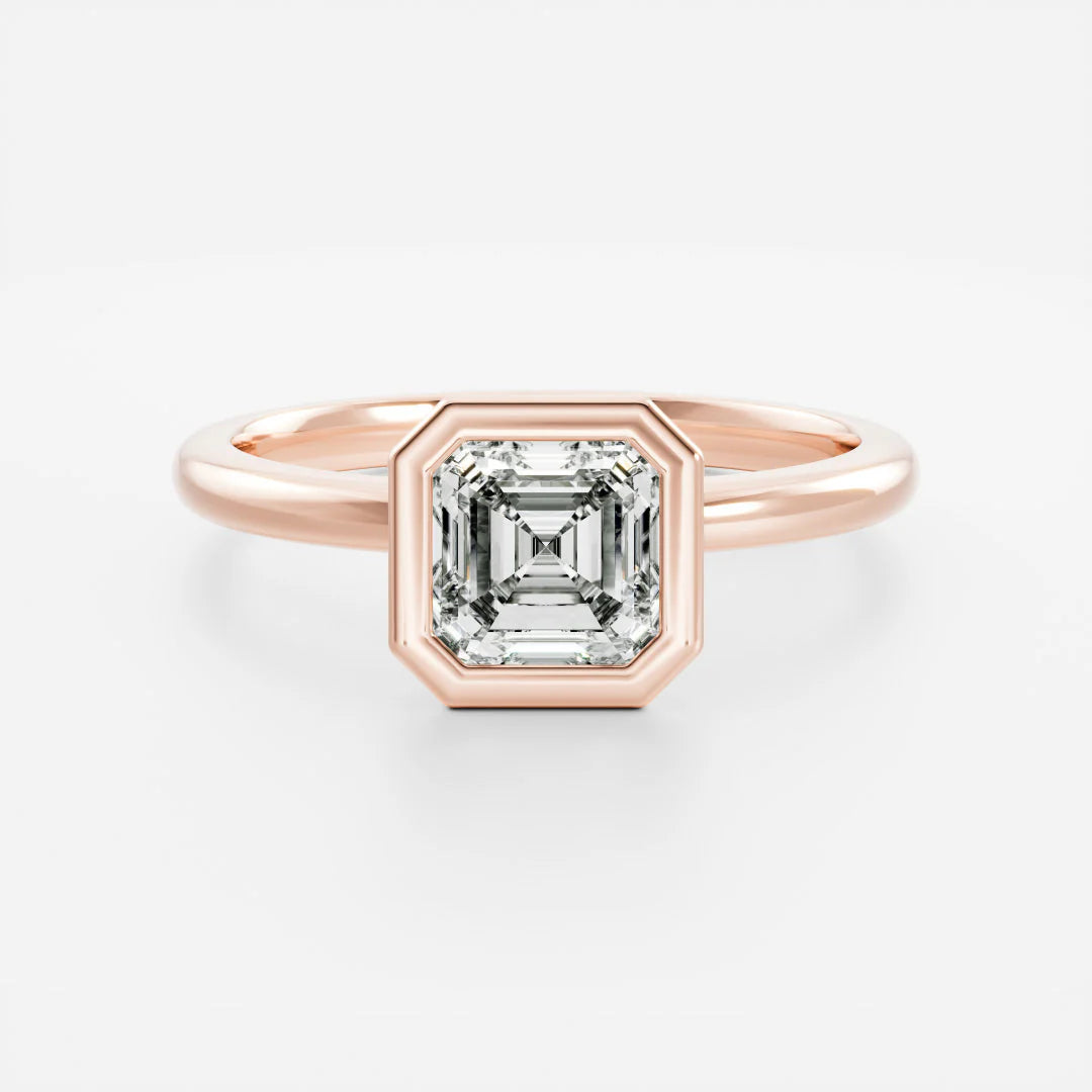 lab grown asscher diamond engagement ring bezel solitaire E/VS1 USA