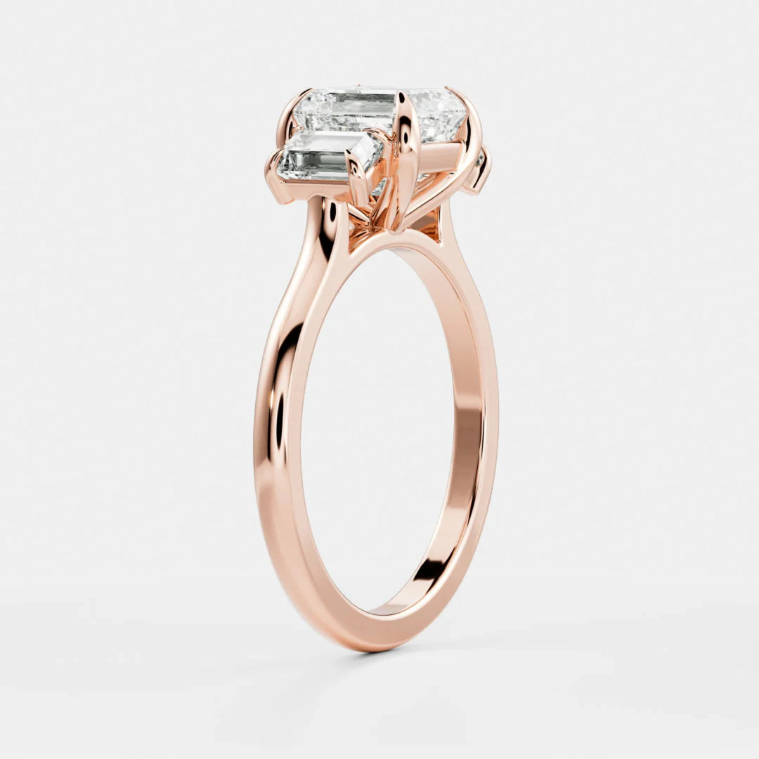 lab grown asscher diamond three stone ring IGI certified USA