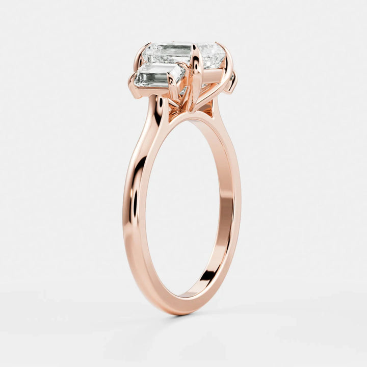 lab grown asscher diamond three stone ring IGI certified USA