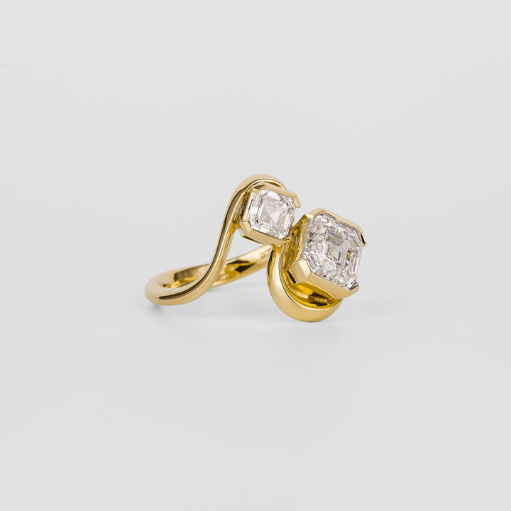 ethical lab grown asscher cut toi et moi engagement ring