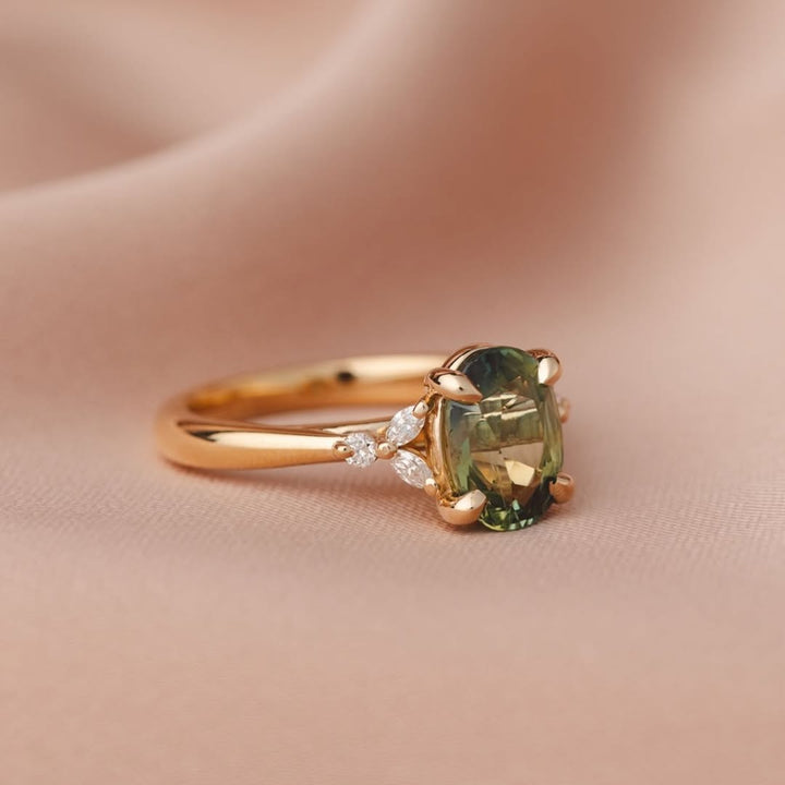 Oval Green Diamond Engagement Ring