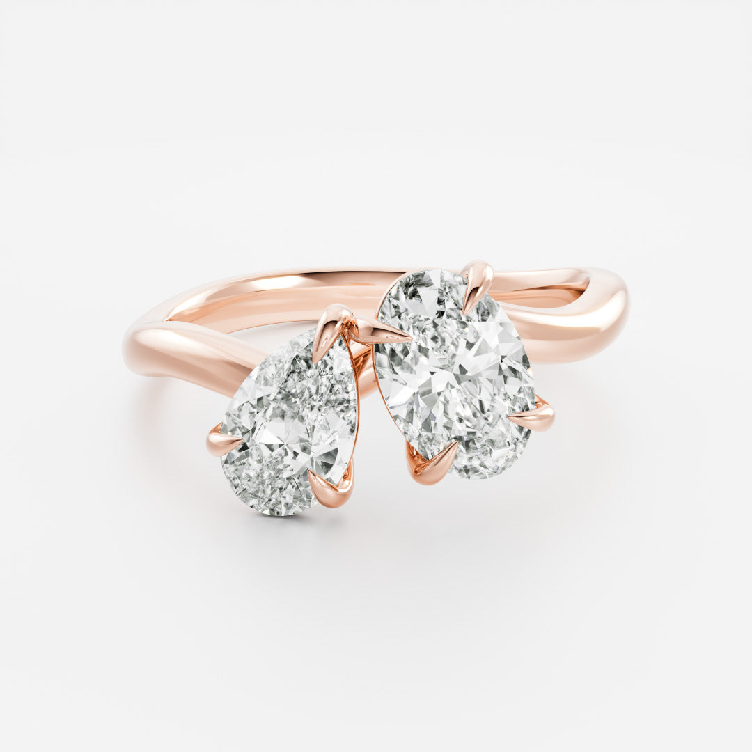 lab grown pear oval diamond curved toi et moi ring IGI certified USA