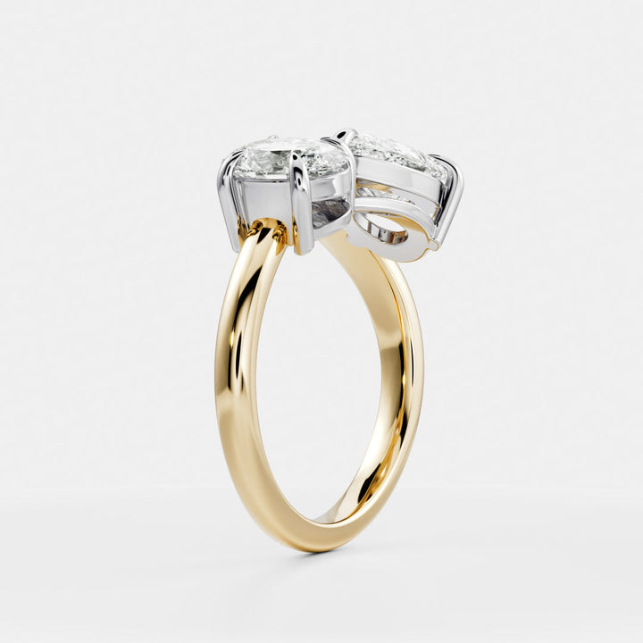 lab grown east west pear oval diamond curved toi et moi ring IGI certified USA