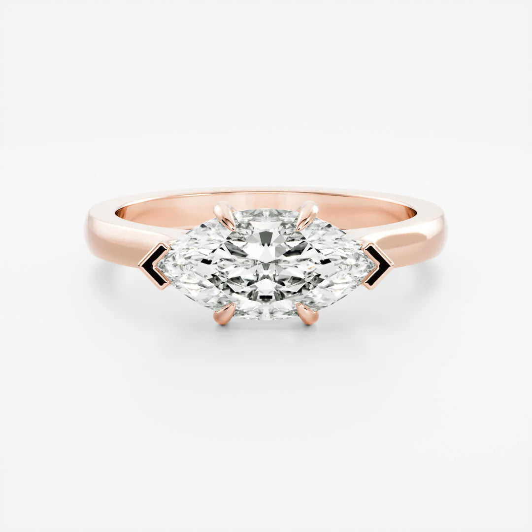 lab grown east west marquise diamond cathedral engagement ring IGI certified USA