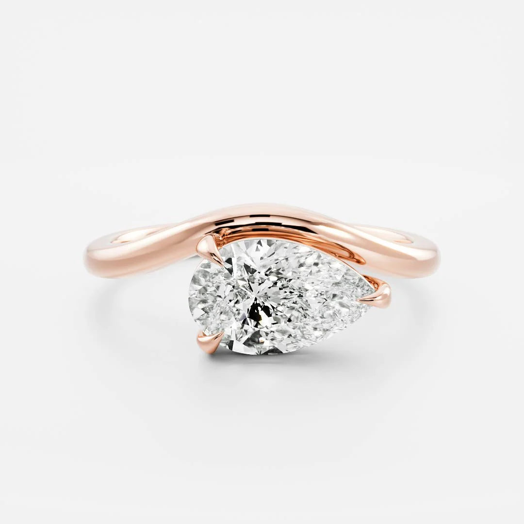 lab grown east west pear diamond curved solitaire ring IGI certified USA
