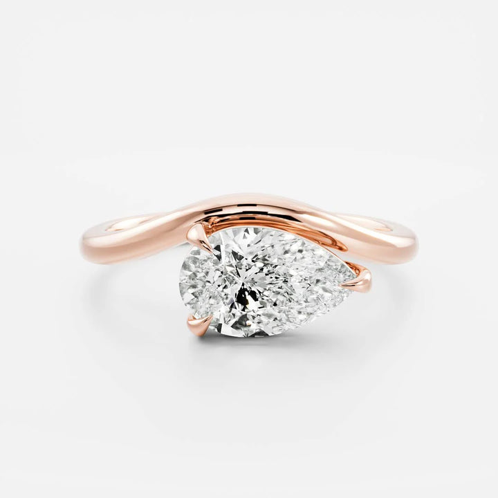 lab grown east west pear diamond curved solitaire ring IGI certified USA
