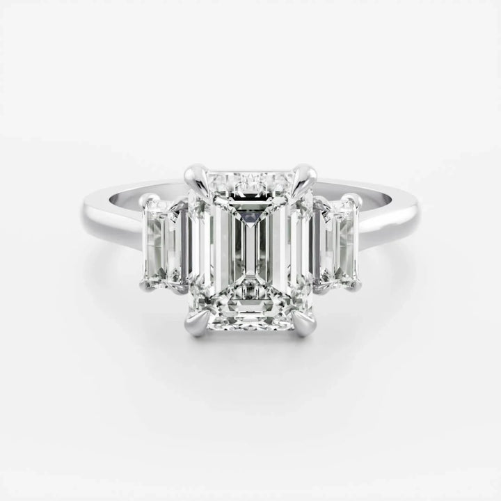 lab grown emerald diamond three stone ring IGI certified USA