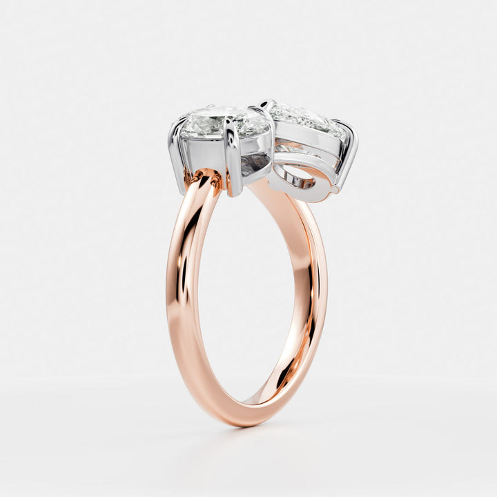 horizontal pear oval curved toi et moi engagement ring lab grown USA 1ct