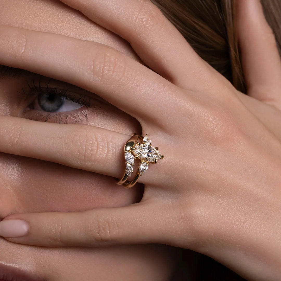 marquise cut engagement ring with side stones lab diamond IGI USA