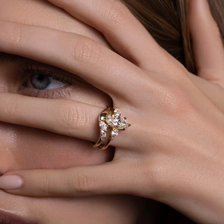 marquise cut engagement ring with side stones lab diamond IGI USA