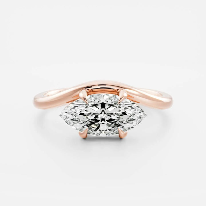 lab grown east west marquise diamond curved solitaire ring IGI certified USA