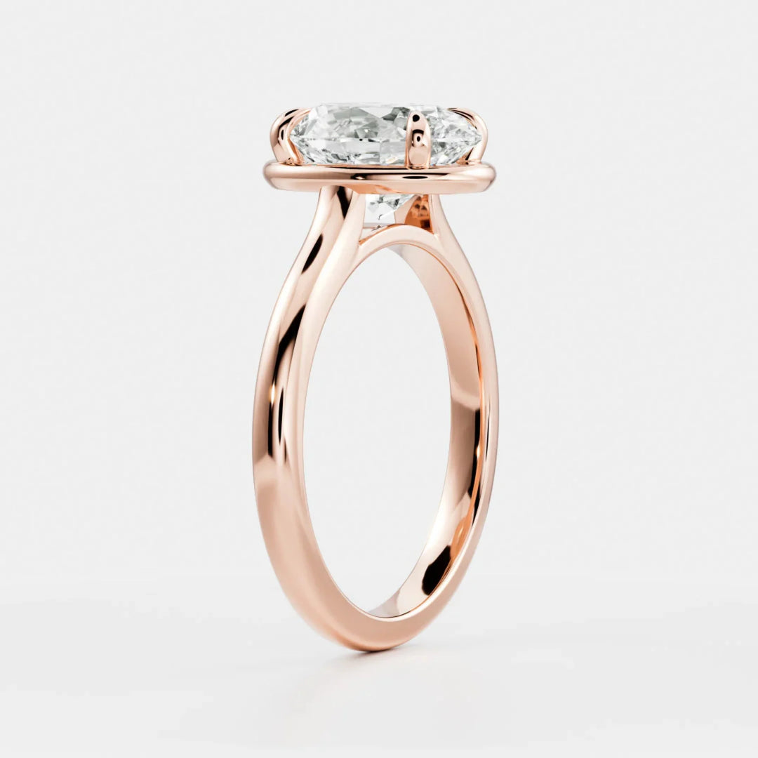 lab grown oval diamond engagement ring bezel cathedral solitaire USA
